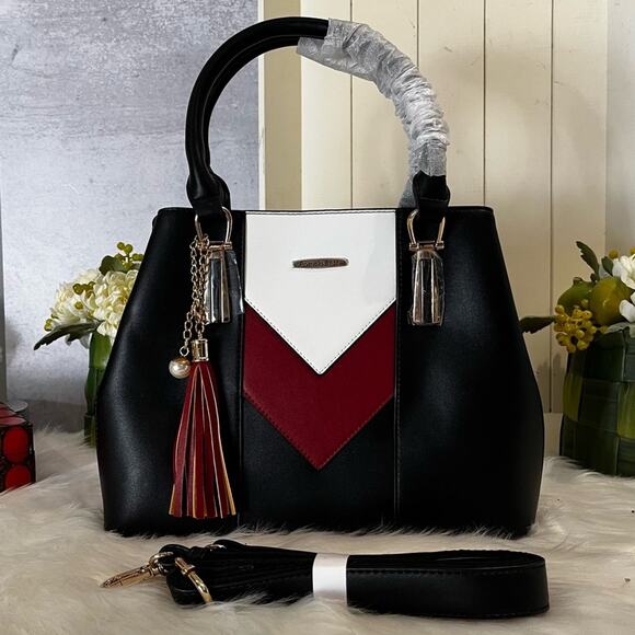 NEW Pomelo Black Red Colorblock Chevron Multi Crossbody Tote Bag … NWT - Picture 2 of 13